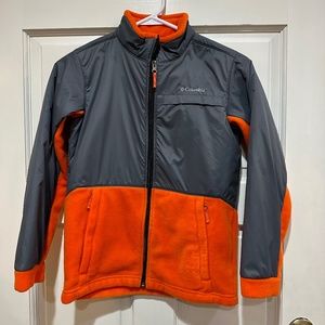 Columbia Boys Orange Gray Full Zip Nylon Heavier Fleece Jacket Coat Medium 10/12